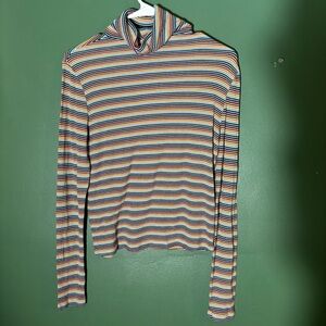 Brora Women’s 10 Multicolor Striped Rainbow Turtleneck Longe Sleeve Shirt